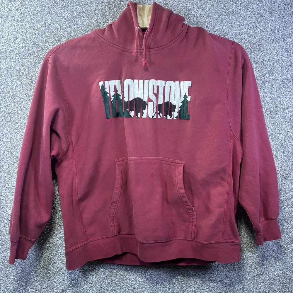 MV Sport Pro-Weave Hoodie Mens 2XL‎ Red Yellowstone Buffalo Pullover Sweatshirt